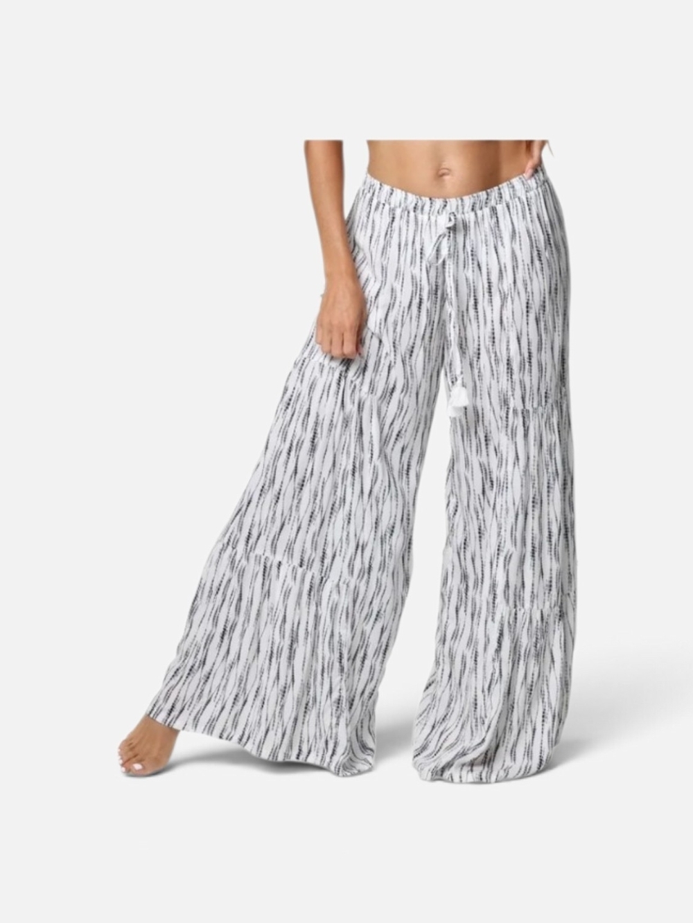 J Valdi Women's XL Swim Cover Up Pants Black White Abstract Drawstring Pull On
